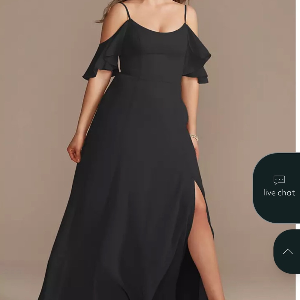 David's Bridal Black Asymmetrical Cold Shoulder Dress